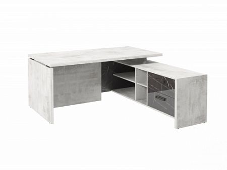 Стол с опорной тумбой FB-117R.GG Хромикс белый/Камень Пьетра Гриджиа черный